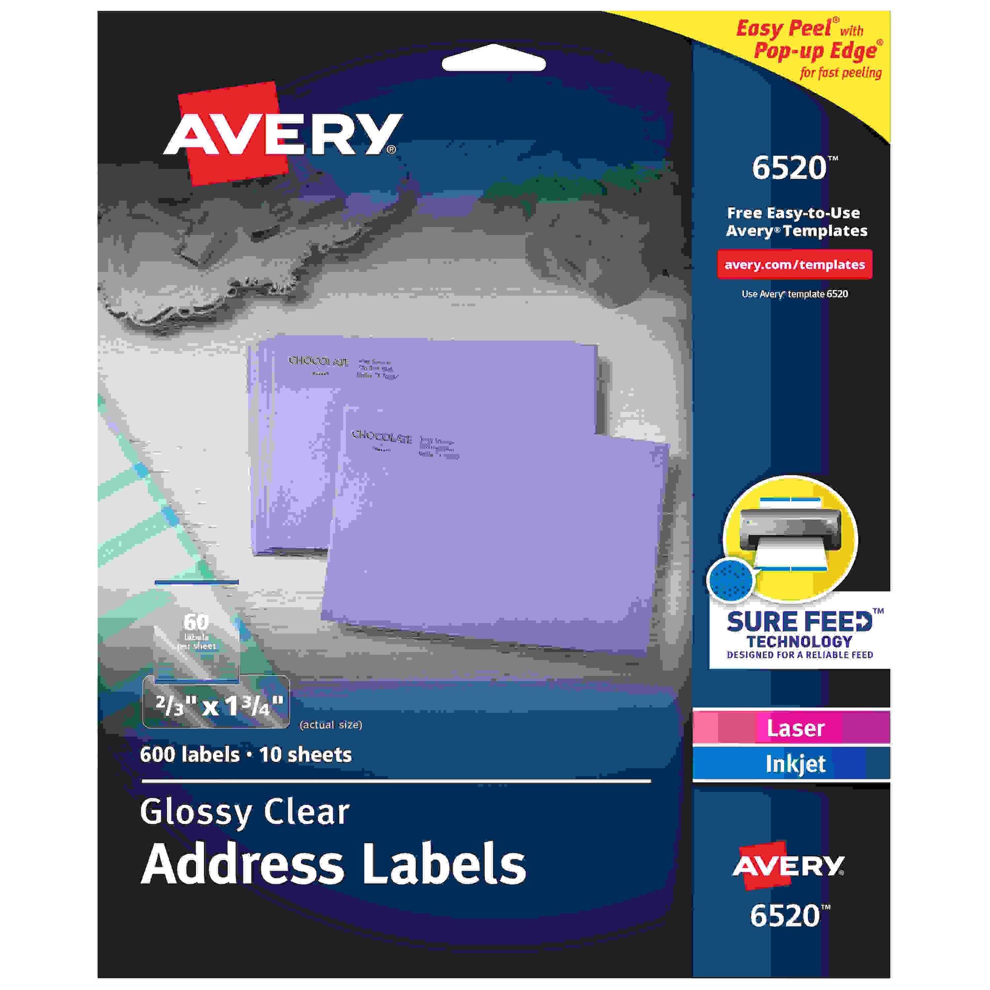 Glossy Clear Easy Peel Mailing Labels, 2/3 x 1 3/4, 60/Sheet, 10 Sheets/Pack