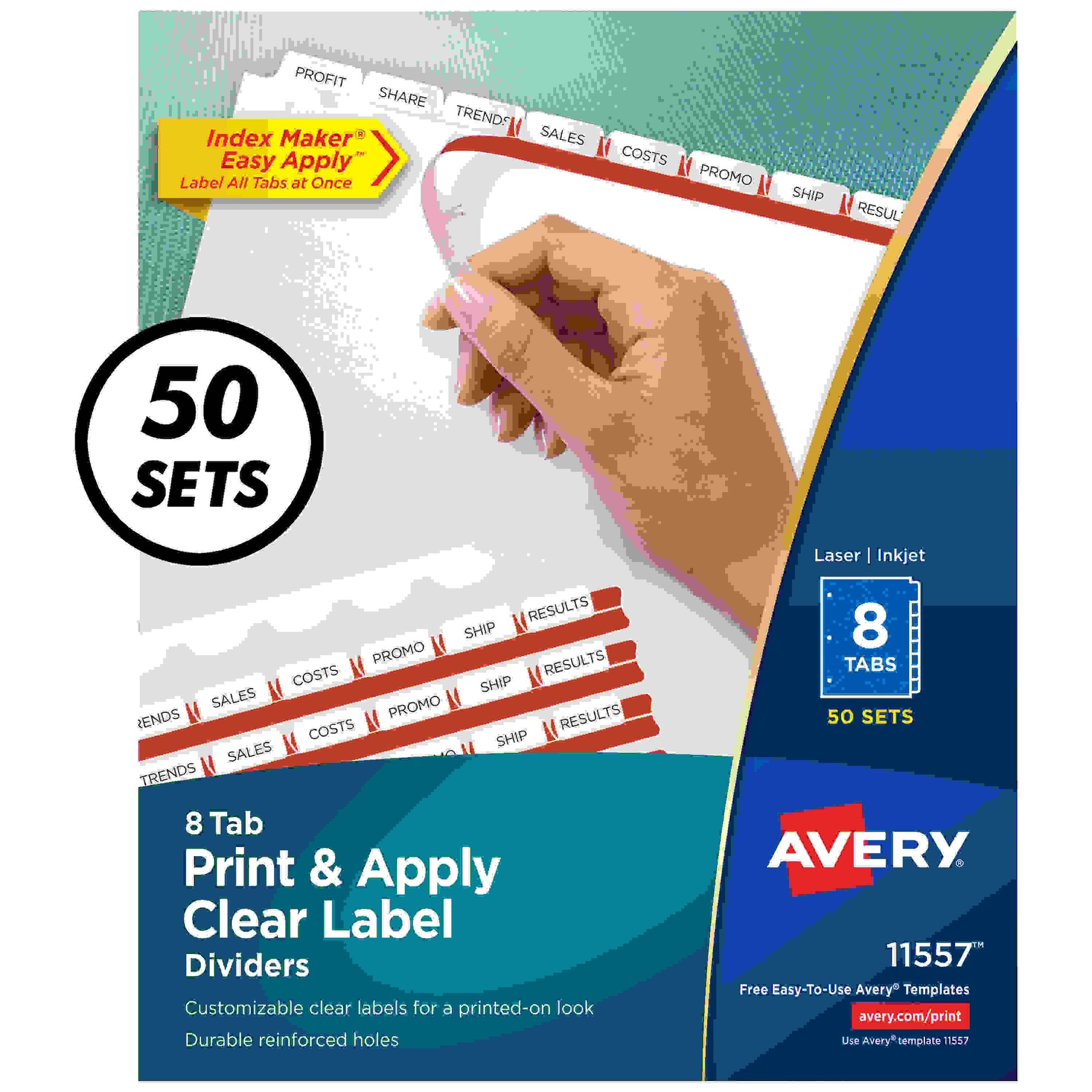 Print & Apply Clear Label Dividers w/White Tabs, 8-Tab, Letter, 50 Sets