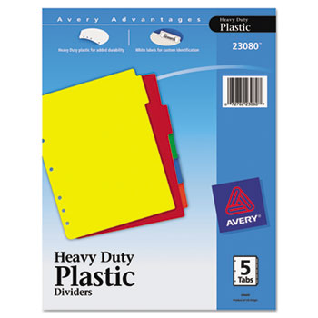 Write-On Heavy-Duty Plastic Tab Dividers w/White Labels, 5-Tab, Letter