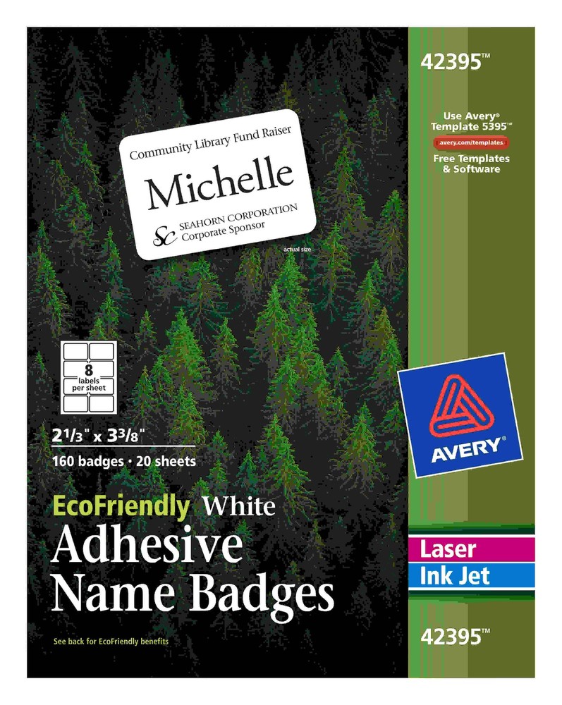 EcoFriendly Adhesive Name Badge Labels, 2 1/3 x 3 3/8, White, 160/Box