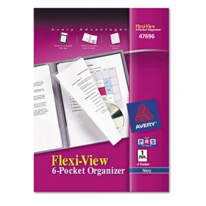 Flexi-View Six-Pocket Polypropylene Organizer, 150-Sheet Cap., Translucent/Navy