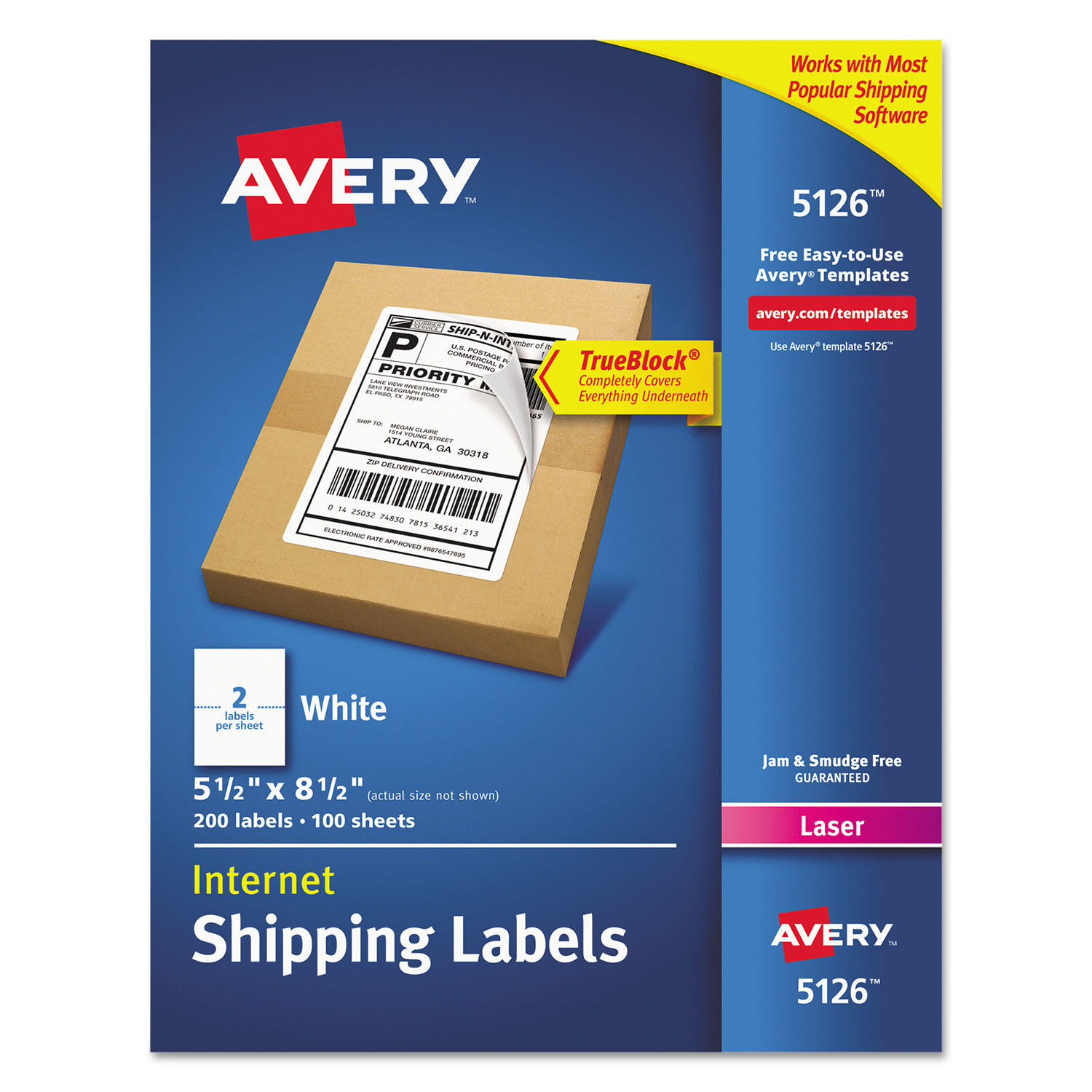 Shipping Labels with TrueBlock Technology, Laser, 5 1/2 x 8 1/2, White, 200/Box