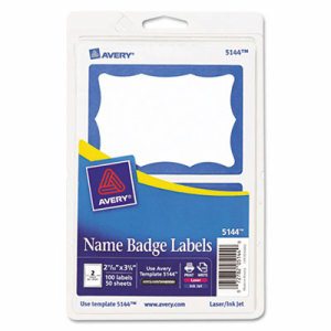 Printable Self-Adhesive Name Badges, 2-11/32 x 3-3/8, Blue Border, 100/Pack