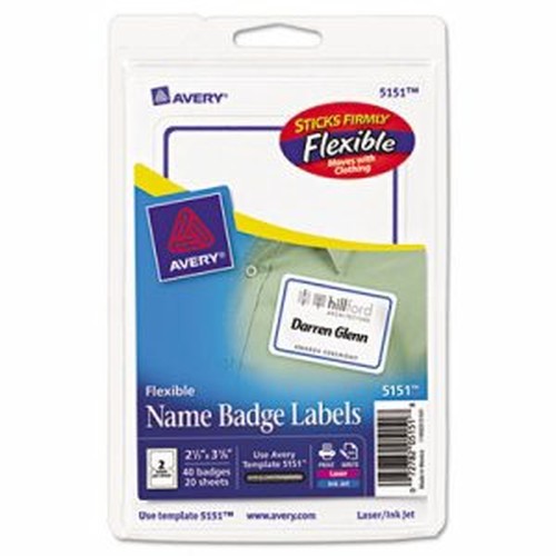 Flexible Self-Adhesive Laser/Inkjet Badge Labels, 2 11/32 x 3 3/8, BE, 40/Pack