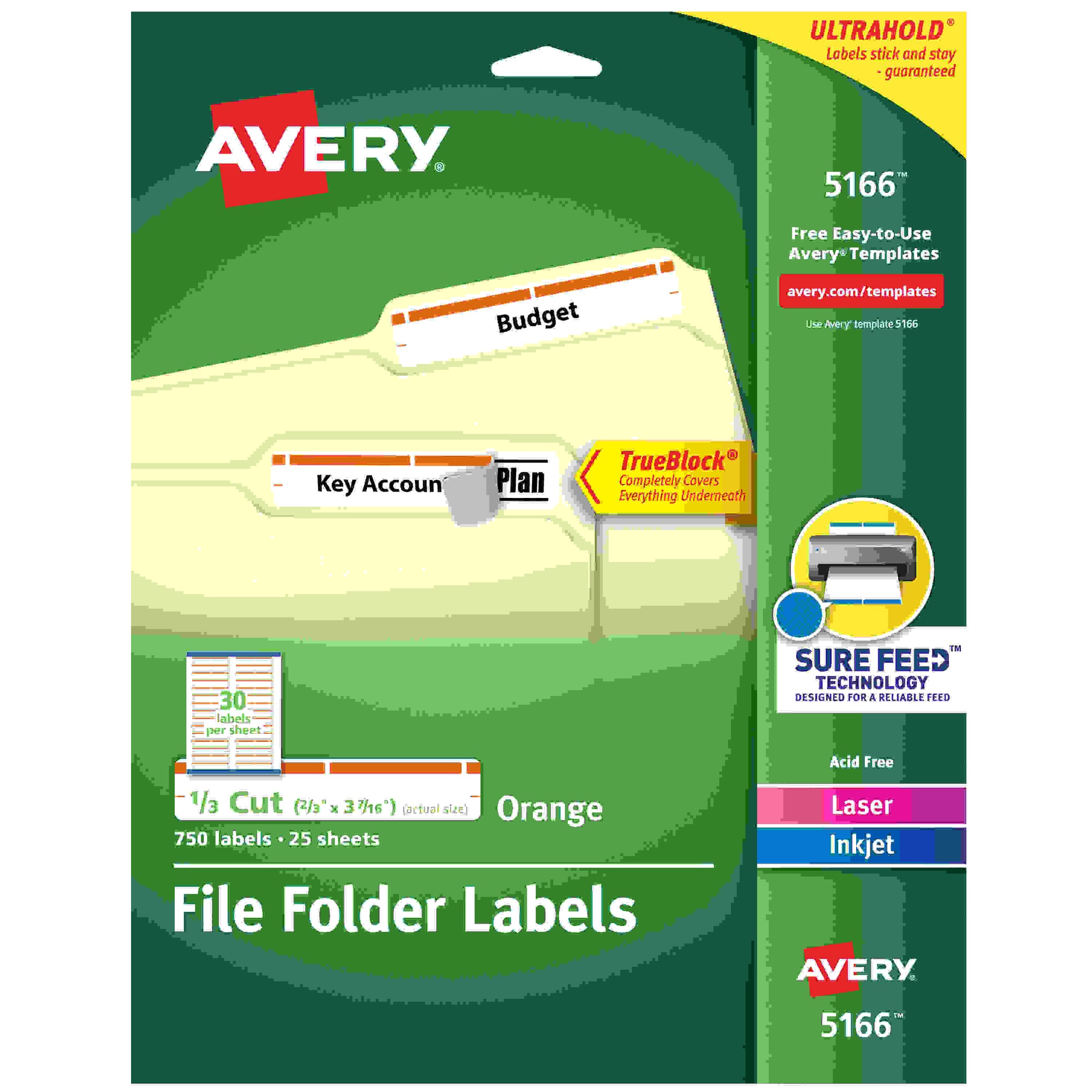 Permanent File Folder Labels, TrueBlock, Inkjet/Laser, Orange Border, 750/Pack