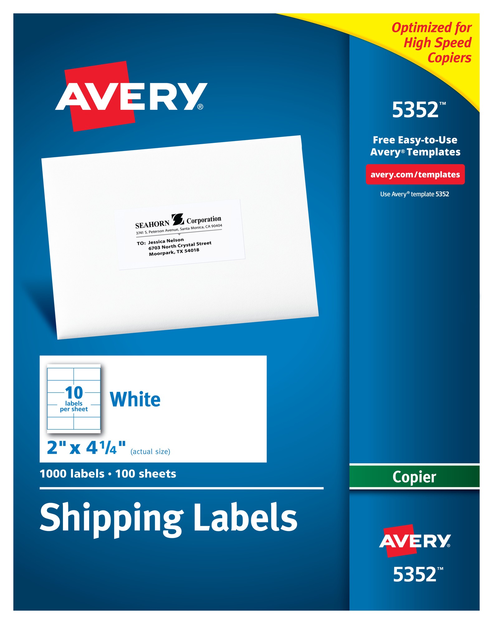 Copier Shipping Labels, 2 x 4 1/4, White, 1000/Box