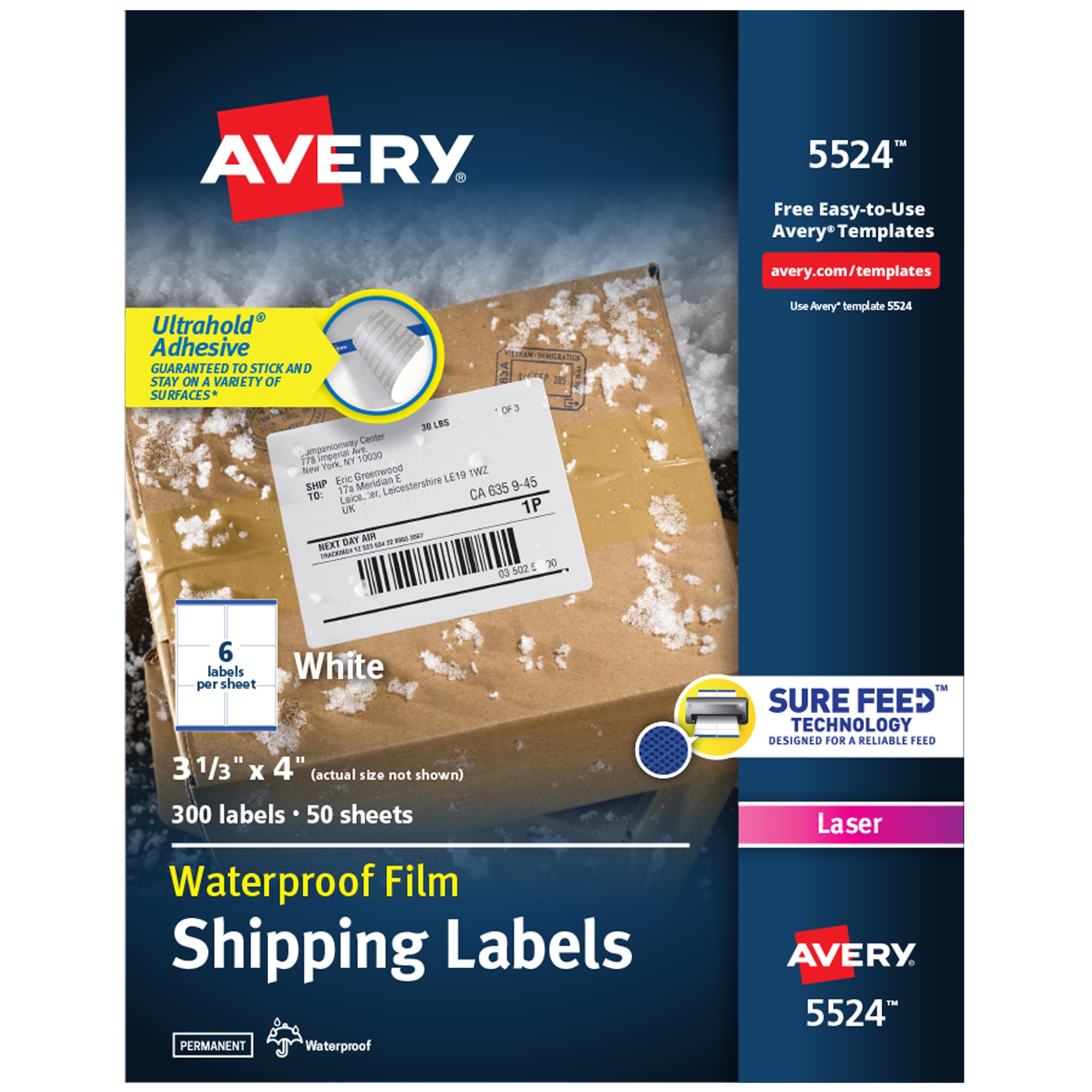 WeatherProof Shipping Labels w/TrueBlock, Laser, White, 3 1/3 x 4, 300/Pack