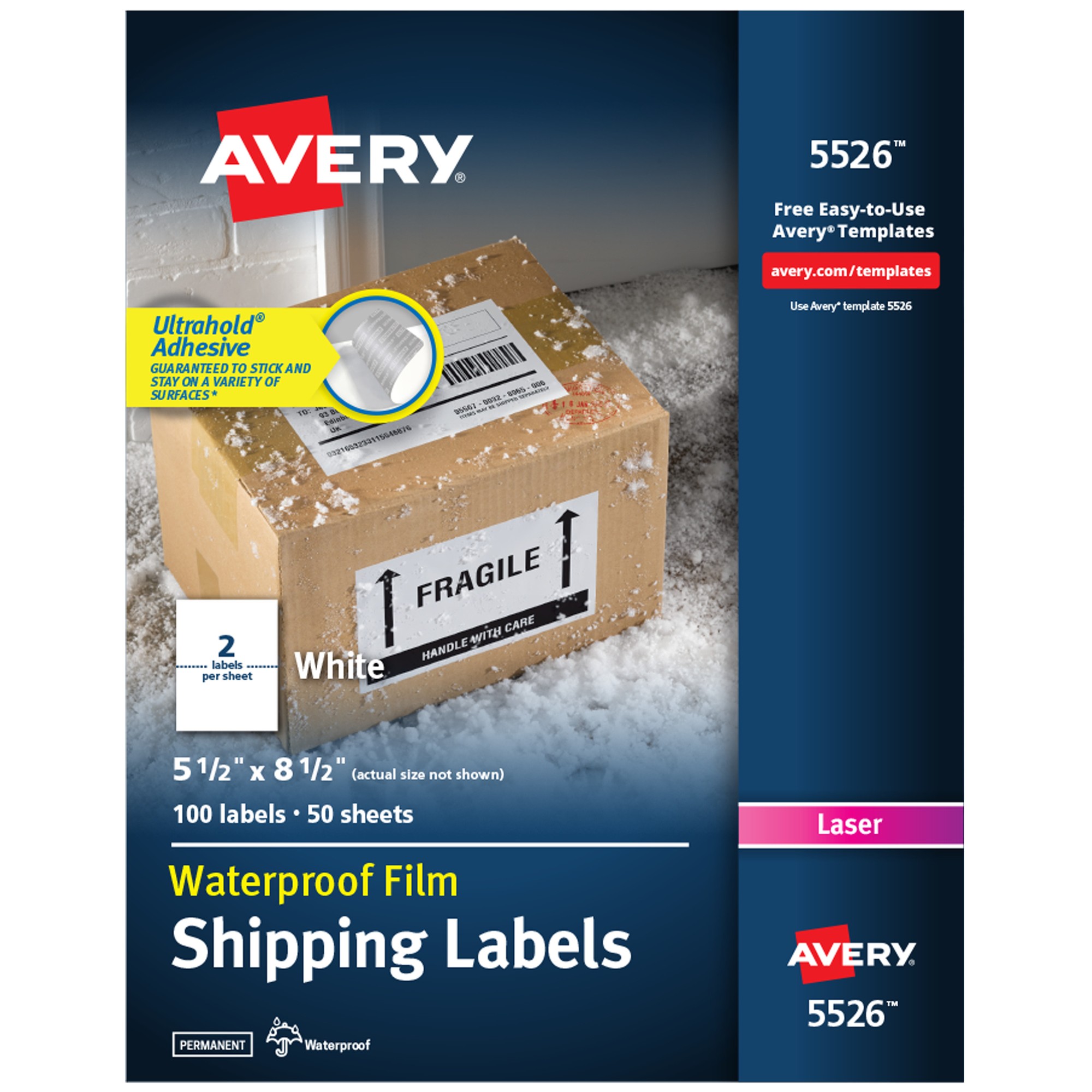 WeatherProof Shipping Labels w/TrueBlock, Laser, White, 5 1/2 x 8 1/2, 100/Pack