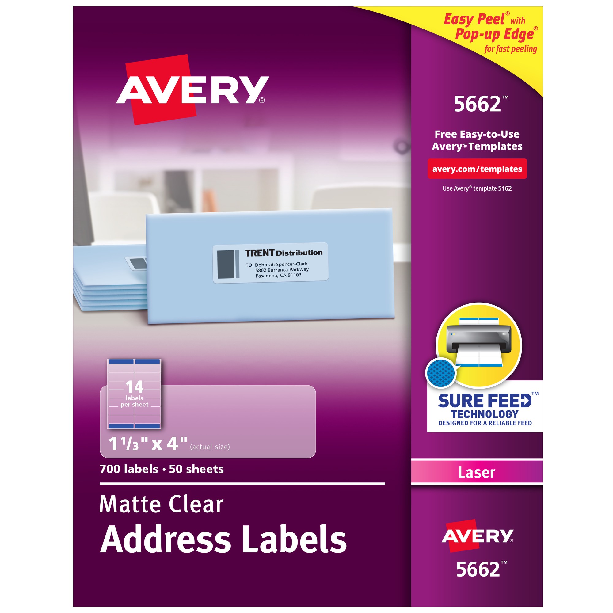 Clear Easy Peel Address Labels, Laser, 1 1/3 x 4, 700/Box