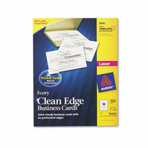Clean Edge Business Cards, Laser, 2 x 3 1/2, Ivory, 200/Pack
