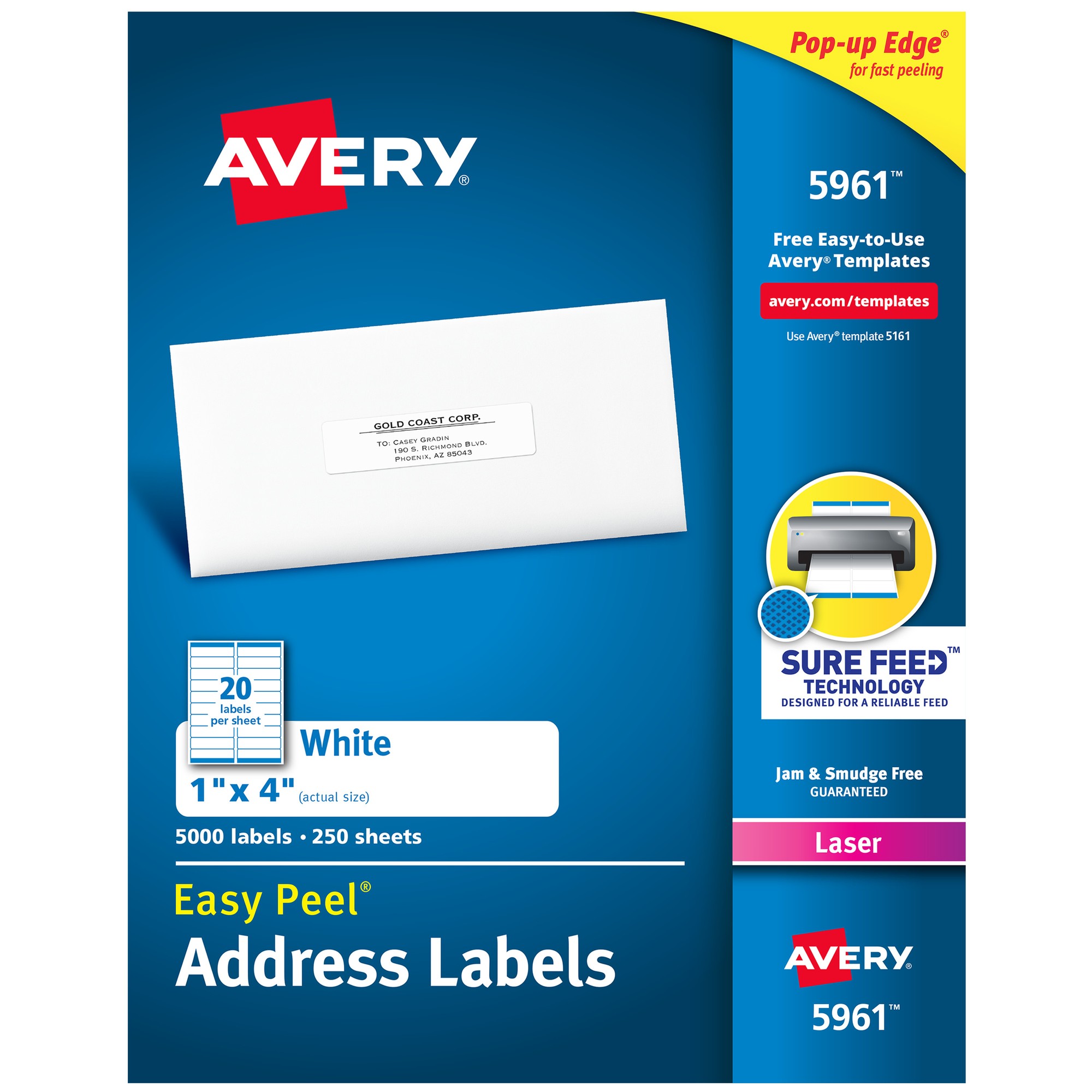 Easy Peel Mailing Address Labels, Laser, 1 x 4, White, 5000/Box