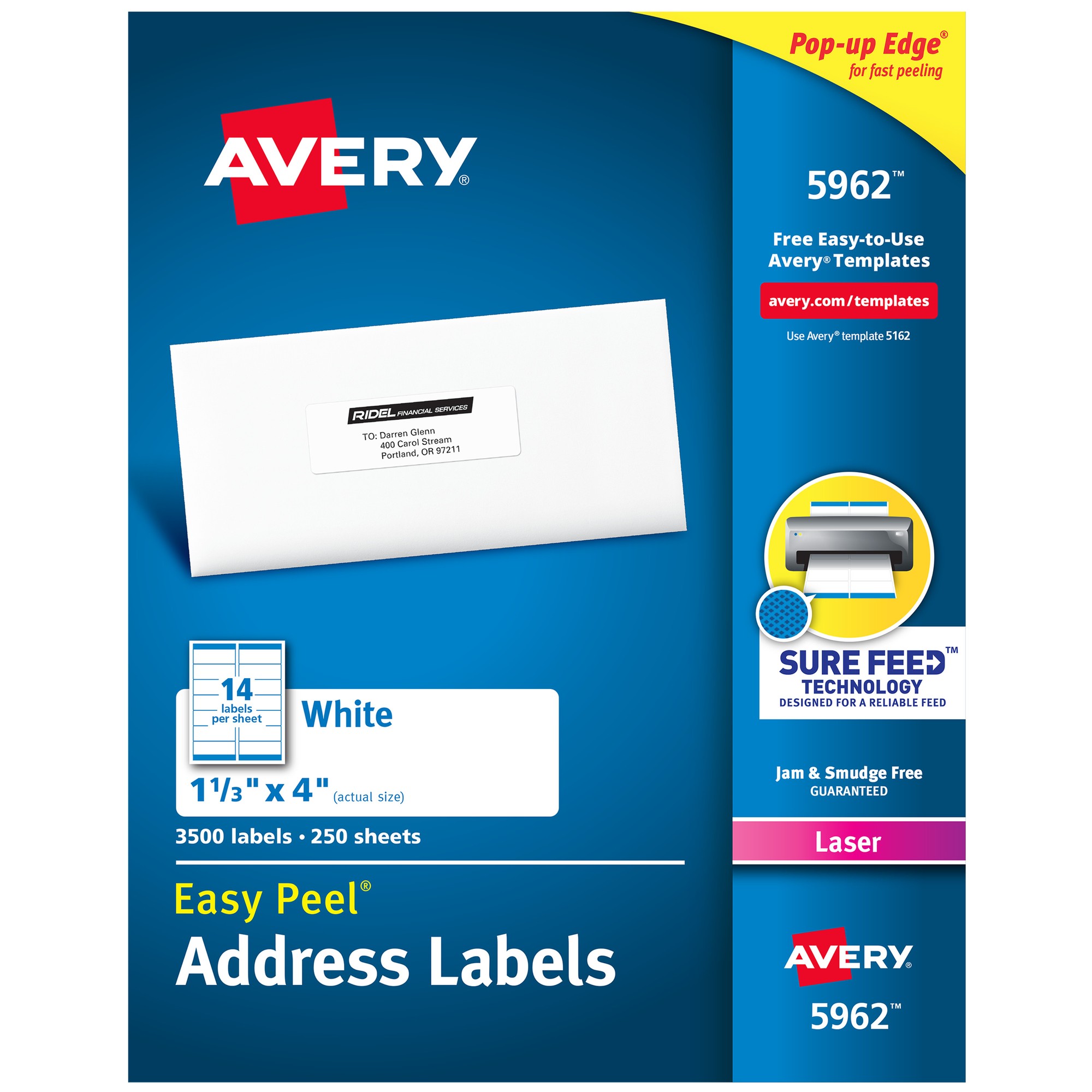 Easy Peel Mailing Address Labels, Laser, 1 1/3 x 4, White, 3500/Box