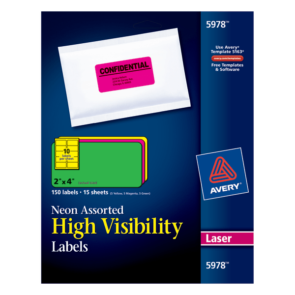 High-Visibility Permanent ID Labels, Laser, 2 x 4, Asst. Neon, 150/Pack