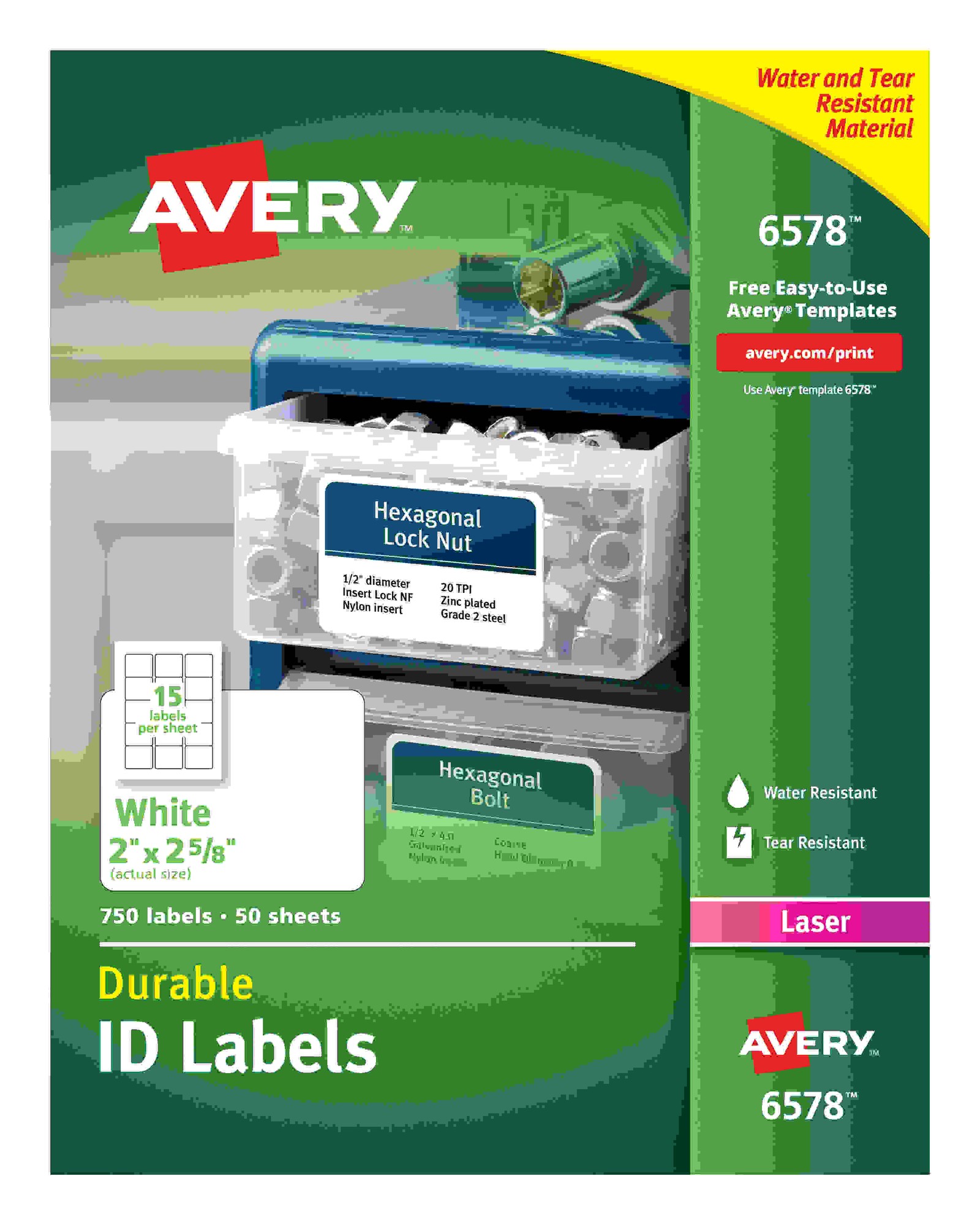 Permanent ID Labels w/TrueBlock Technology, Laser, 2 x 2 5/8, White, 750/Pack
