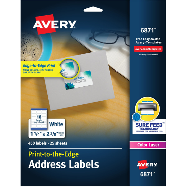Vibrant Color-Printing Address Labels, 1 1/4 x 2 3/8, White, 450/Pack