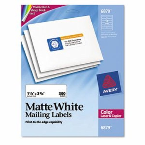 Vibrant Color-Printing Address Labels, 1 1/4 x 3 3/4, White, 300/Pack