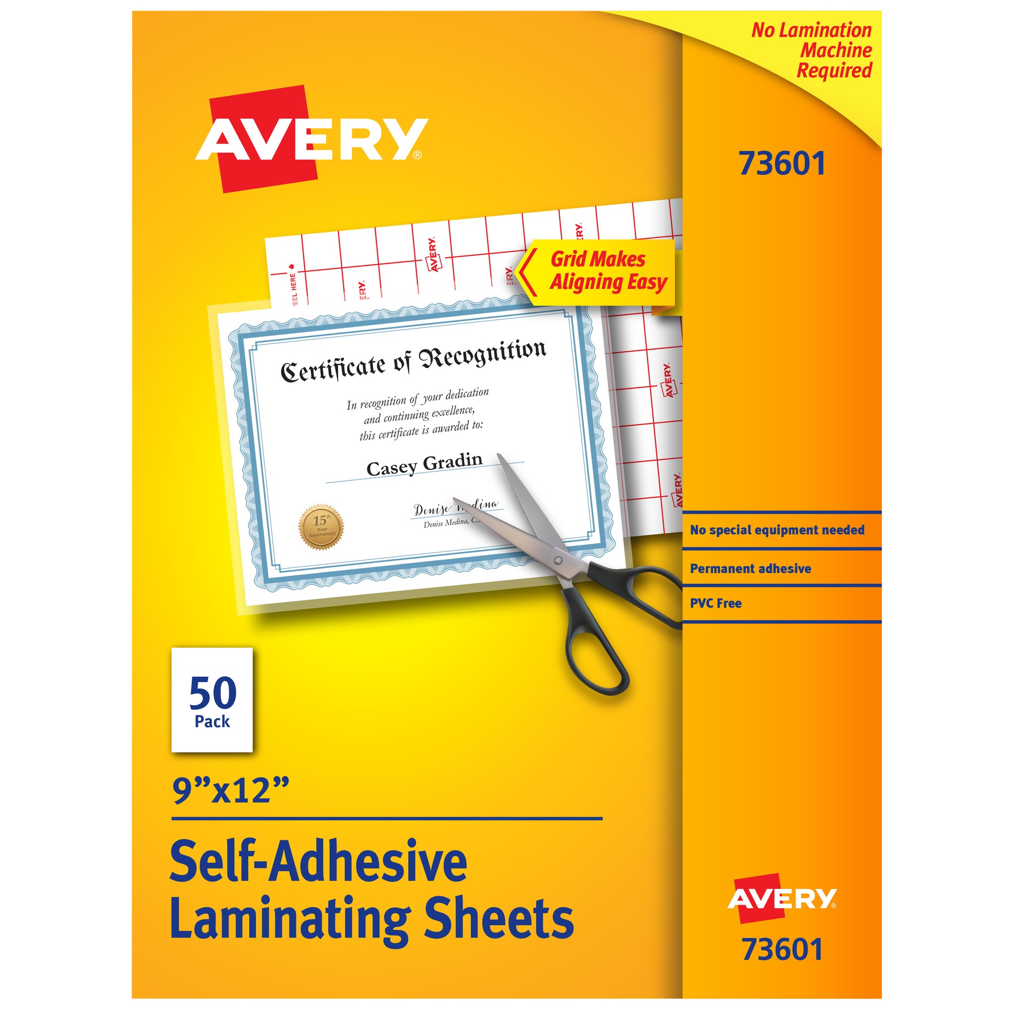 Clear Self-Adhesive Laminating Sheets, 3 mil, 9 x 12, 50/Box
