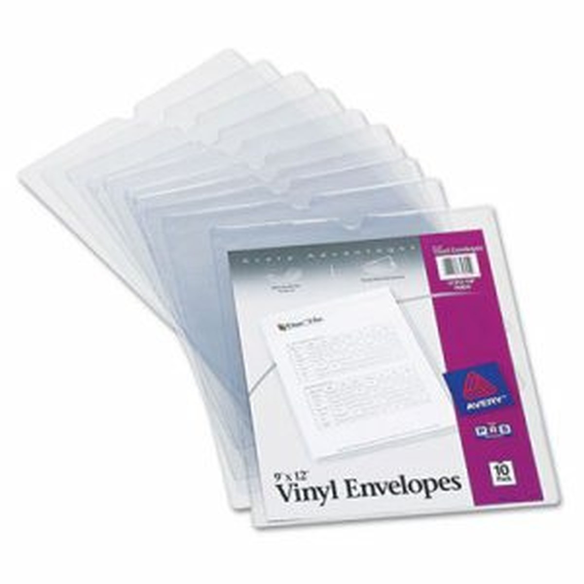 Top-Load Clear Vinyl Envelopes w/Thumb Notch, 9" x 12", Clear, 10/Pack