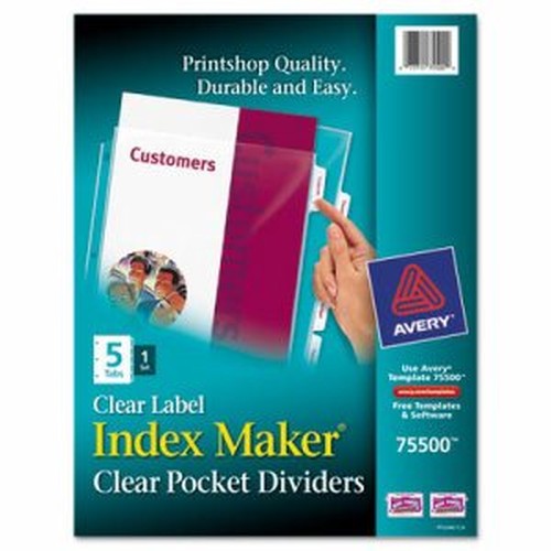 Index Maker Print & Apply Clear Label Sheet Protector Dividers, 5-Tab, Letter