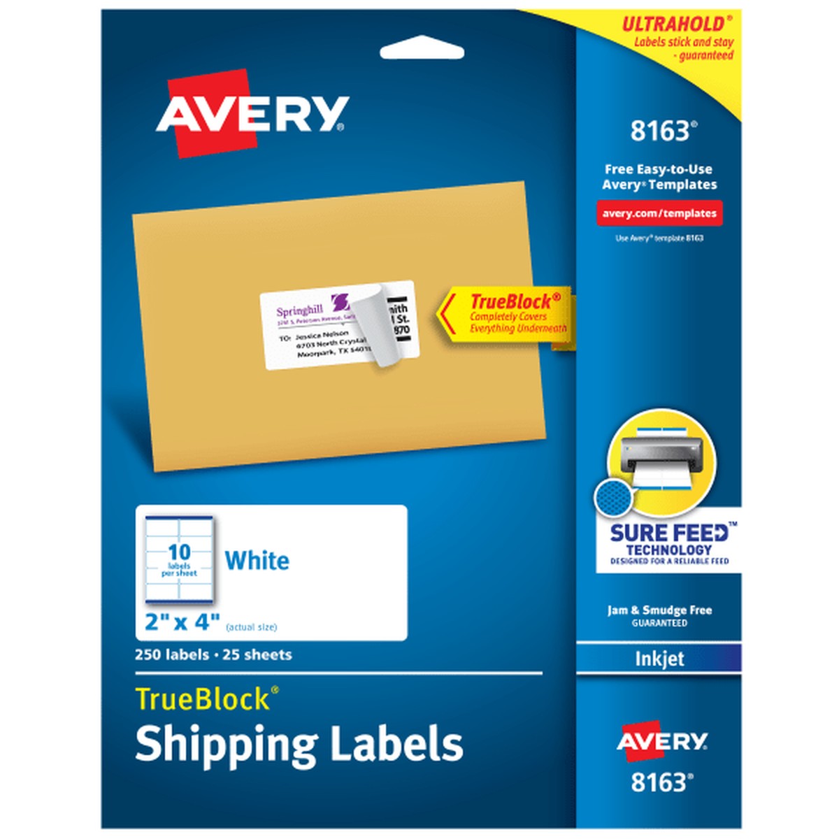 Shipping Labels with TrueBlock Technology, Inkjet, 2 x 4, White, 250/Pack