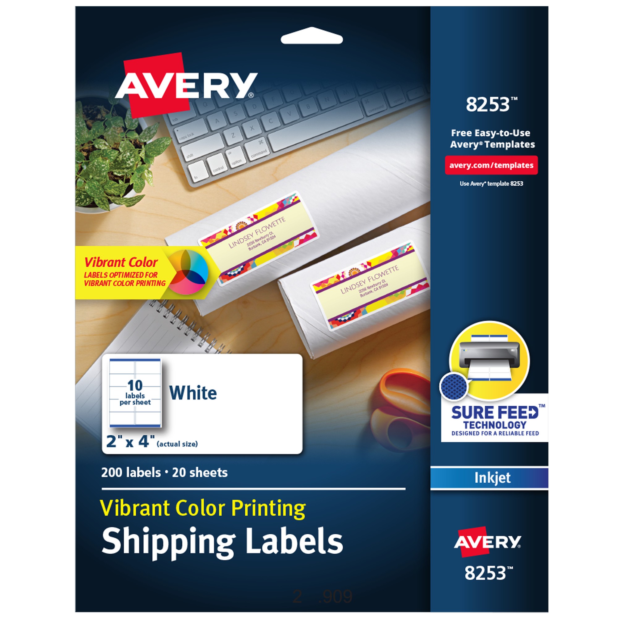 Vibrant Color-Printing Shipping Labels, 2 x 4, Matte White, 200/Pack