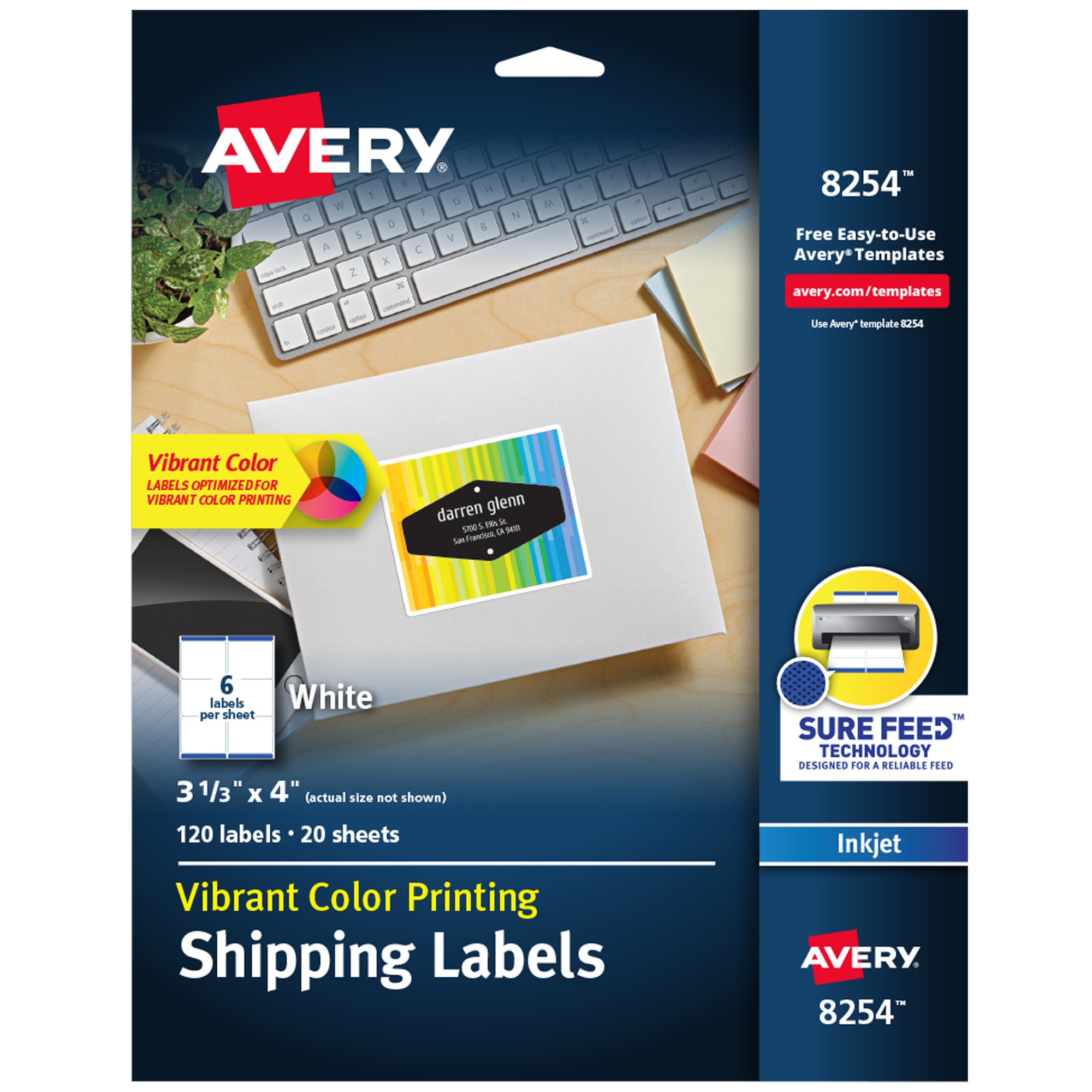 Vibrant Color-Printing Shipping Labels, 3 1/3 x 4, Matte White, 120/Pack