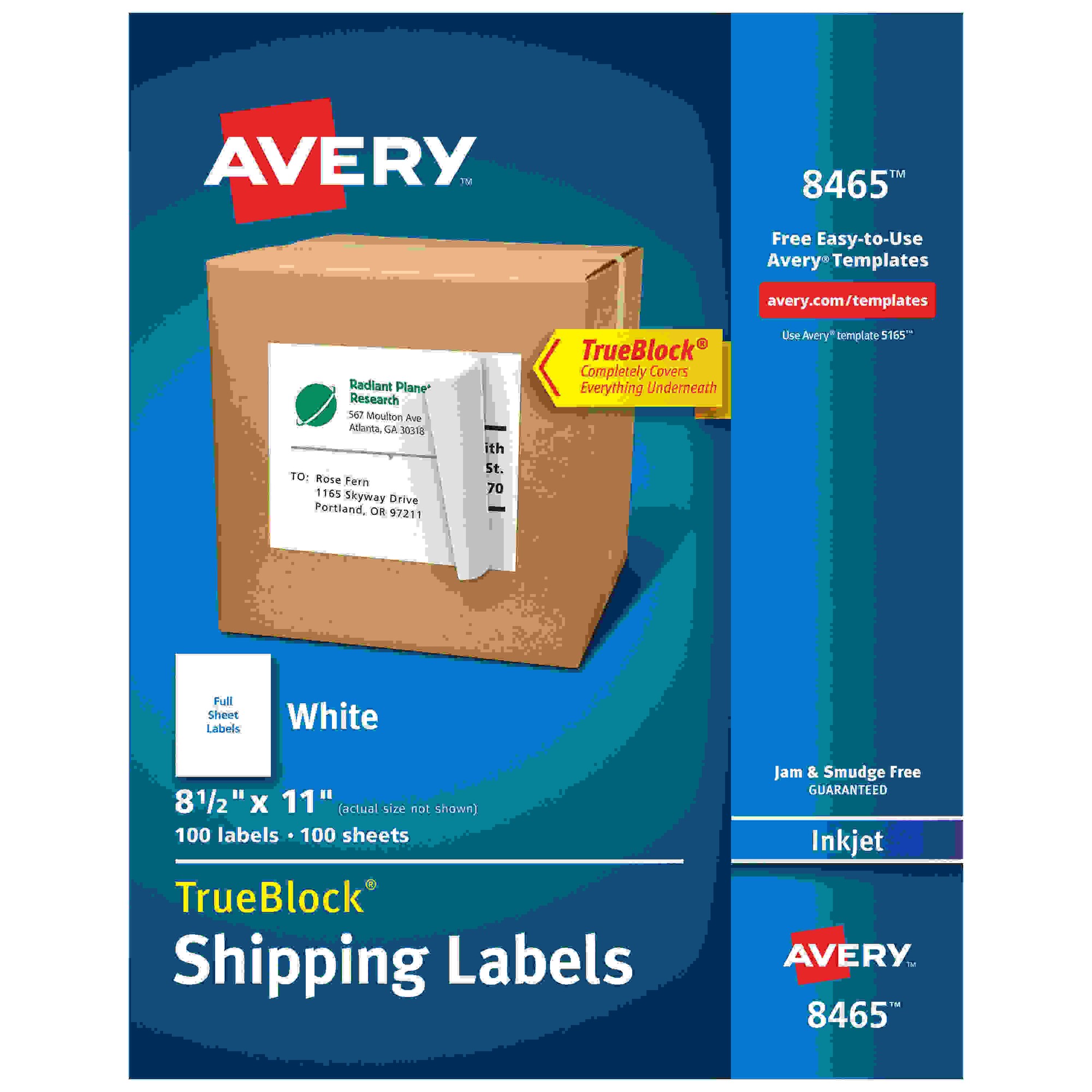 Full-Sheet Labels with TrueBlock Technology, Inkjet, 8 1/2 x 11, White, 100/Box