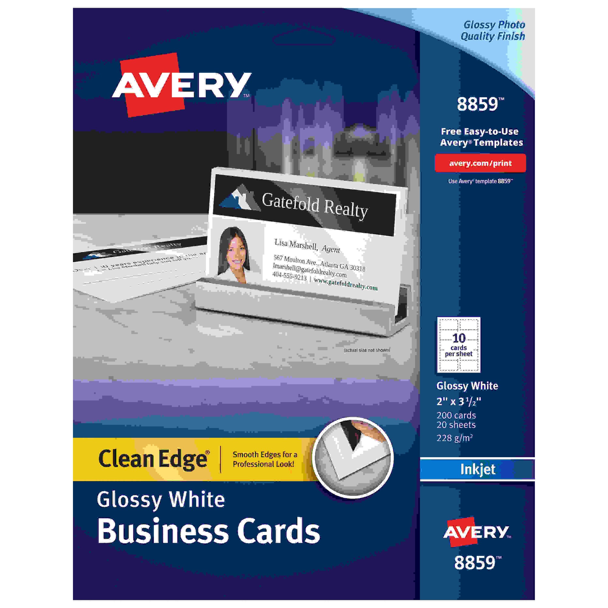 True Print Clean Edge Business Cards, Inkjet, 2 x 3 1/2, Glossy White, 200/Pack