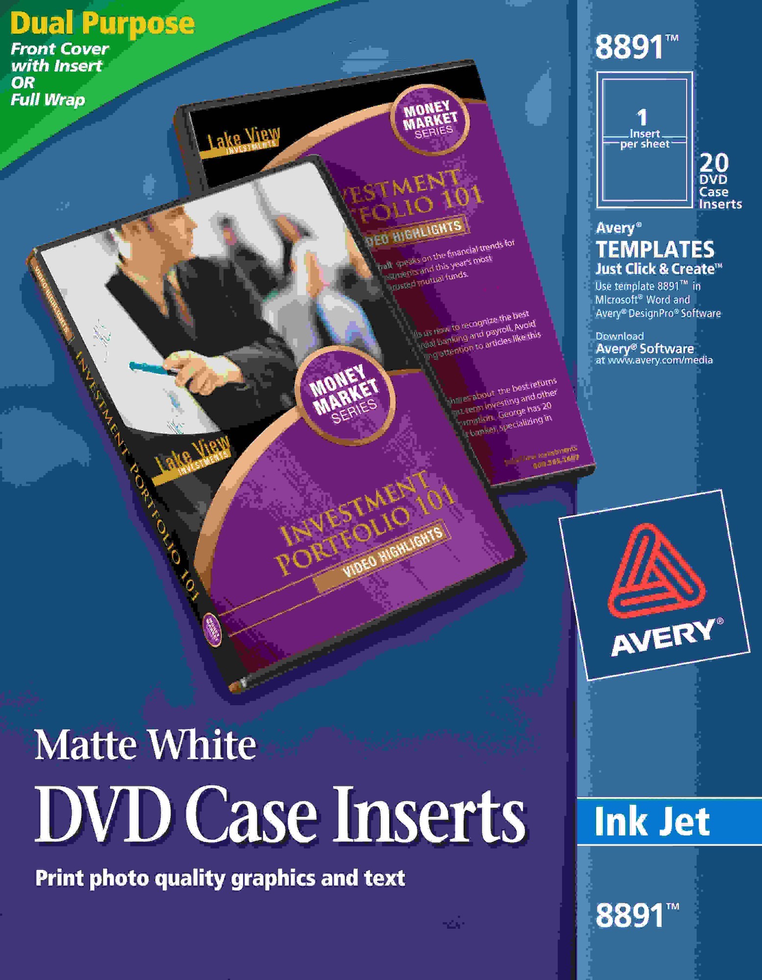 Inkjet DVD Case Inserts, Matte White, 20/Pack