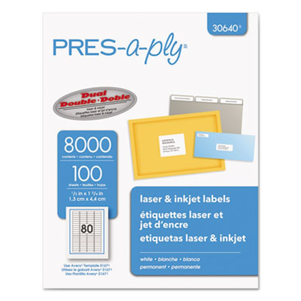 Laser/Inkjet Address Labels, 1/2 x 1 3/4, White, 8000/Pack