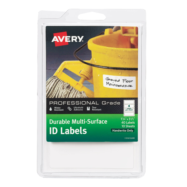 Durable Multi-Surface ID Labels, 1 1/4 x 3 1/2, White, 40/Pack