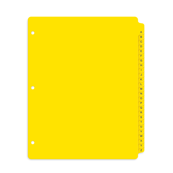 Preprinted Plastic Tab Dividers, Side Tab, Printed "A-Z", 9 x 11, Yellow