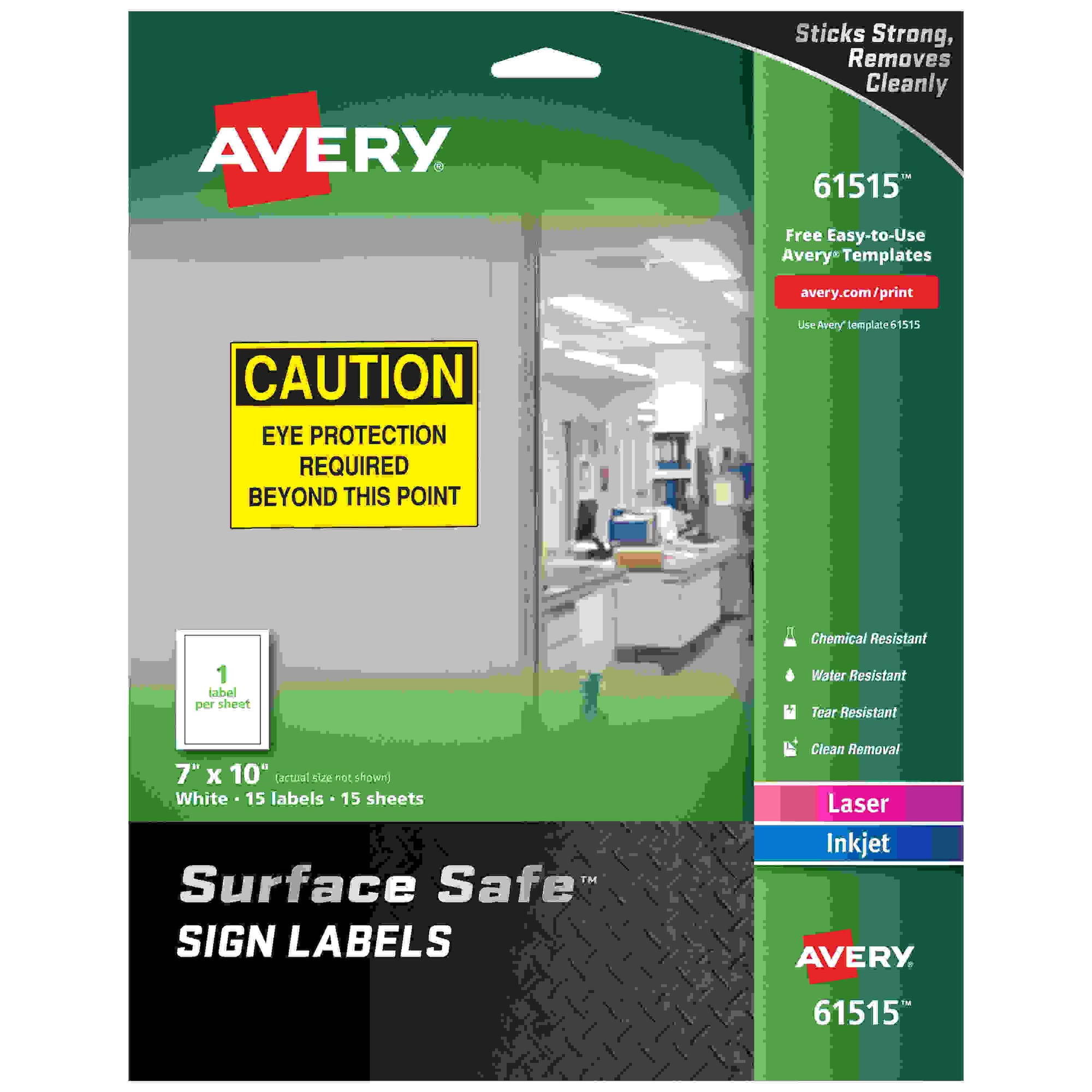 Surface Safe Sign Labels, 7 x 10, White, 15/Pack