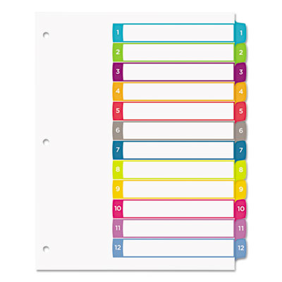 Ready Index Table of Contents Dividers, Multicolor Tabs, 1-12, Letter