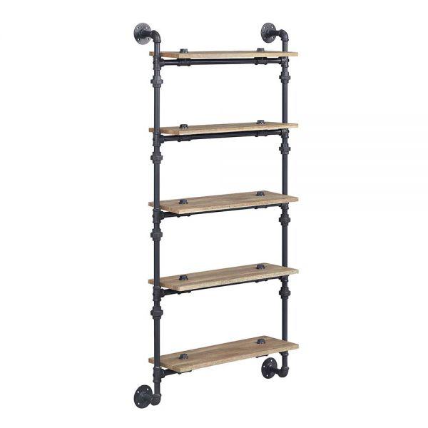 ACME Brantley Wall Rack w/5 Shelves, Oak & Sandy Black Finish