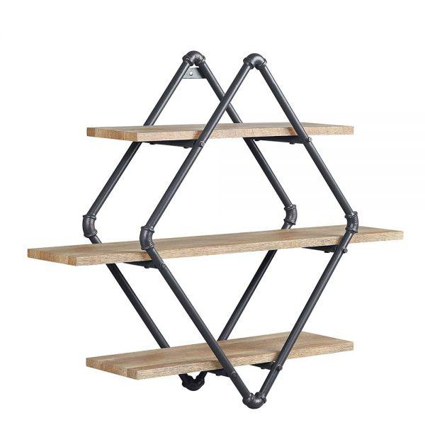 ACME Brantley Wall Rack, Oak & Sandy Black Finish