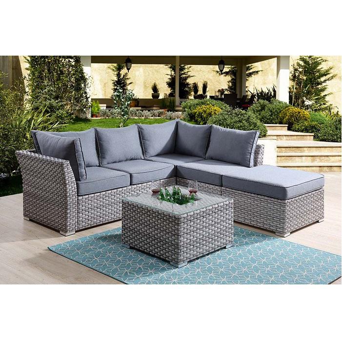 ACME Laurance Patio Sectional & Cocktail Table w/Storage, Gray Fabric & Gray Finish