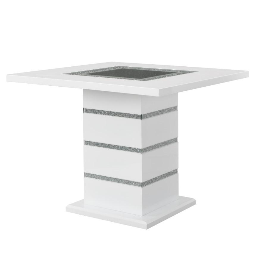 ACME Elizaveta Counter Height Table, Gray Velvet, Faux Crystal Diamonds &White  High Gloss Finish