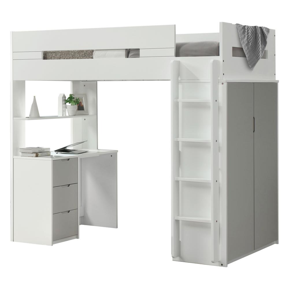 Nerice Loft Bed, White & Gray (1Set/5Ctn)