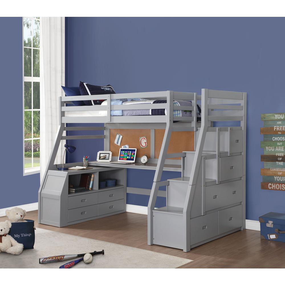 Jason II Loft Bed & Storage Ladder, Gray (1Set/4Ctn)