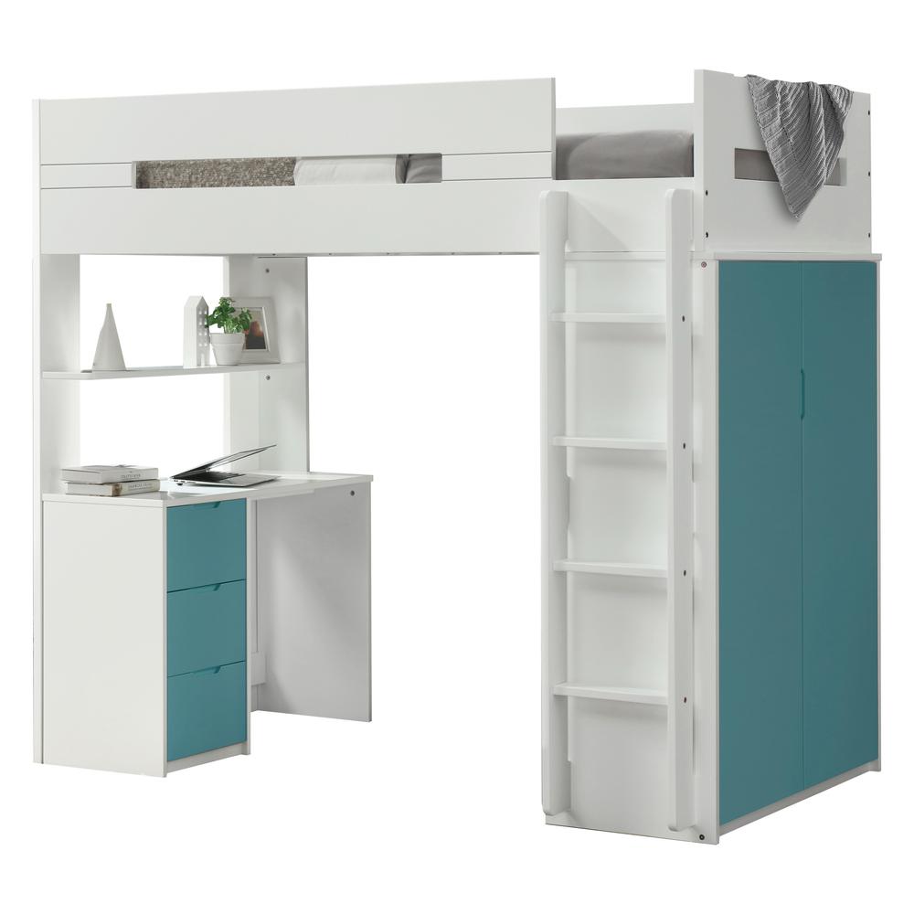 Nerice Loft Bed, White & Teal (1Set/5Ctn)