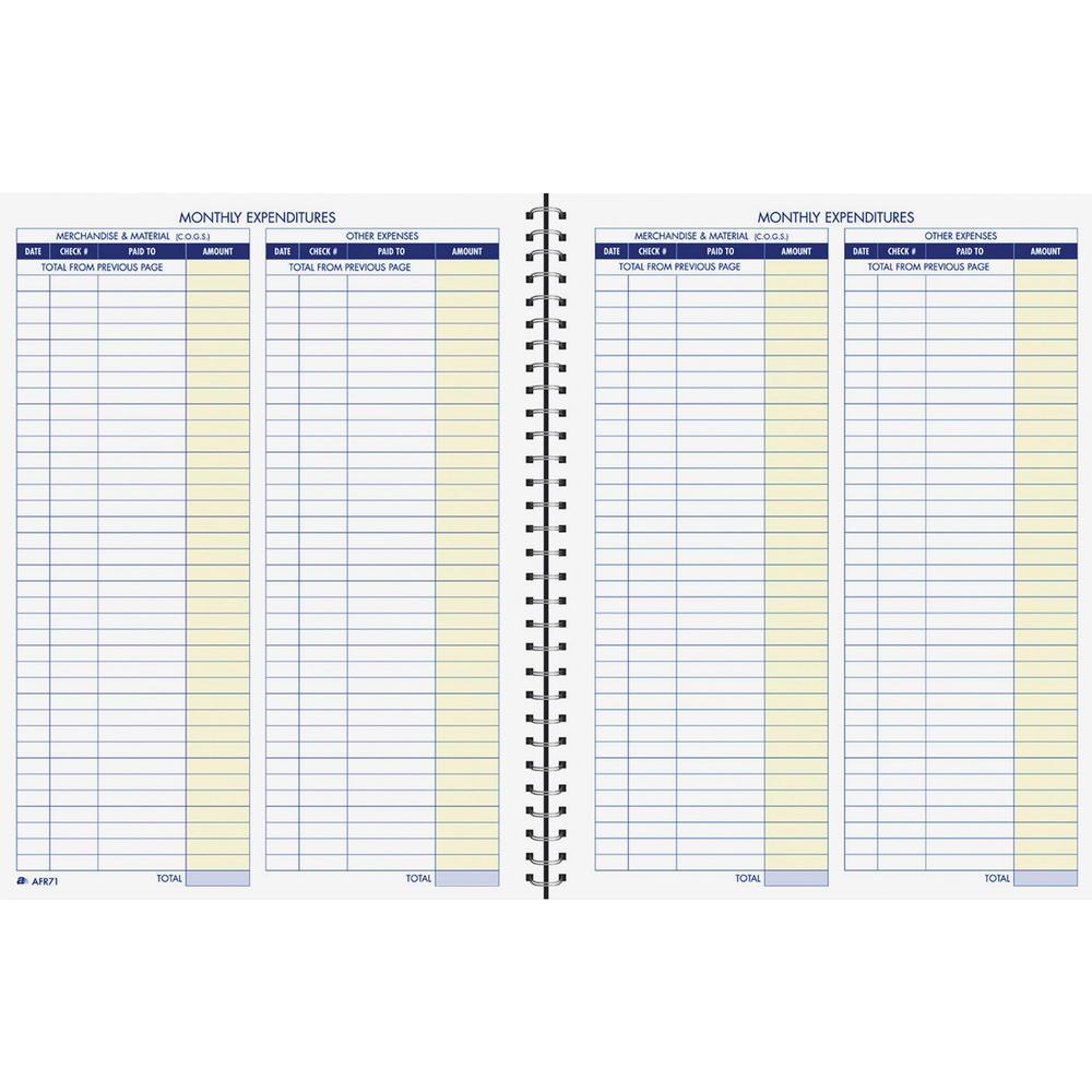 Adams Monthly Bookkeeping Record Book - Spiral Bound - White Sheet(s) - Blue, Yellow Print Color - 1 Each