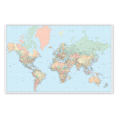 Advantus Laminated World Wall Map - 50" Width x 32" Height - Assorted - Laminated