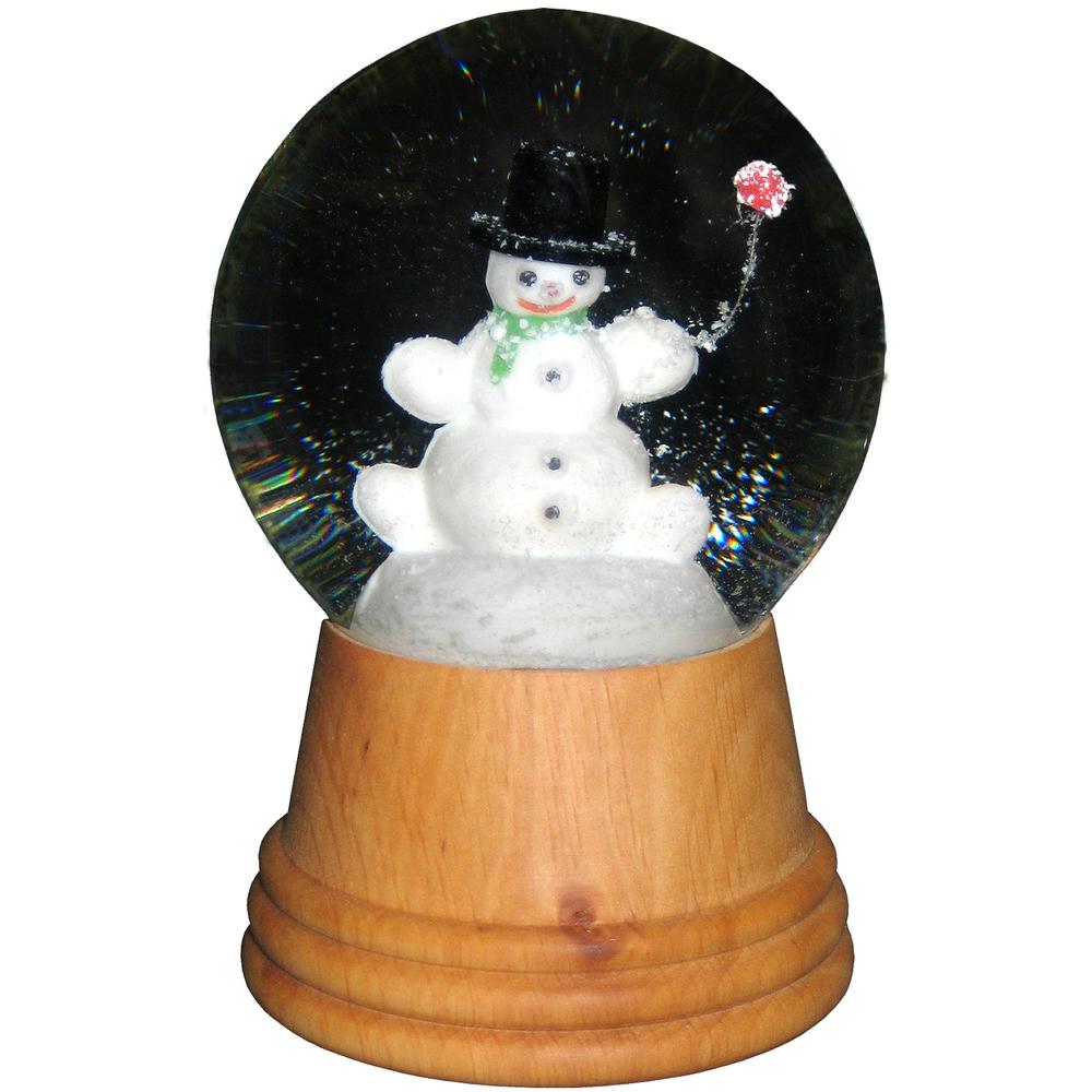 2406 - Perzy Snowglobe - Medium Snowman with wooden base - 5"H x 3"W x 3"D