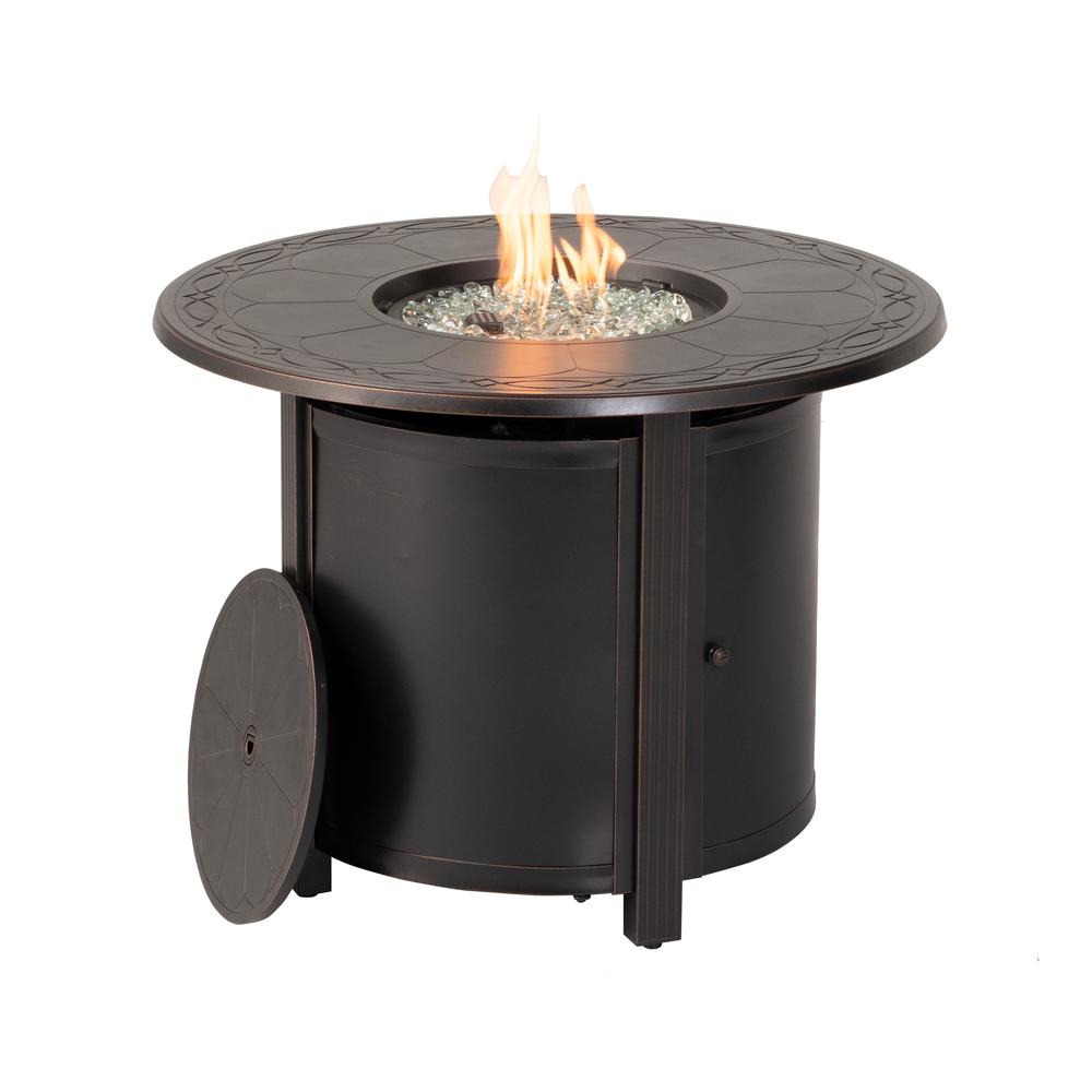 Hartwick 34" Round Gas Fire Pit Chat Table with Clear Glass Fire Beads