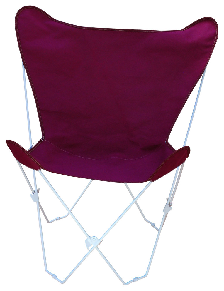 Butterfly Chair And Cover Combination With White Frame - Burgundy