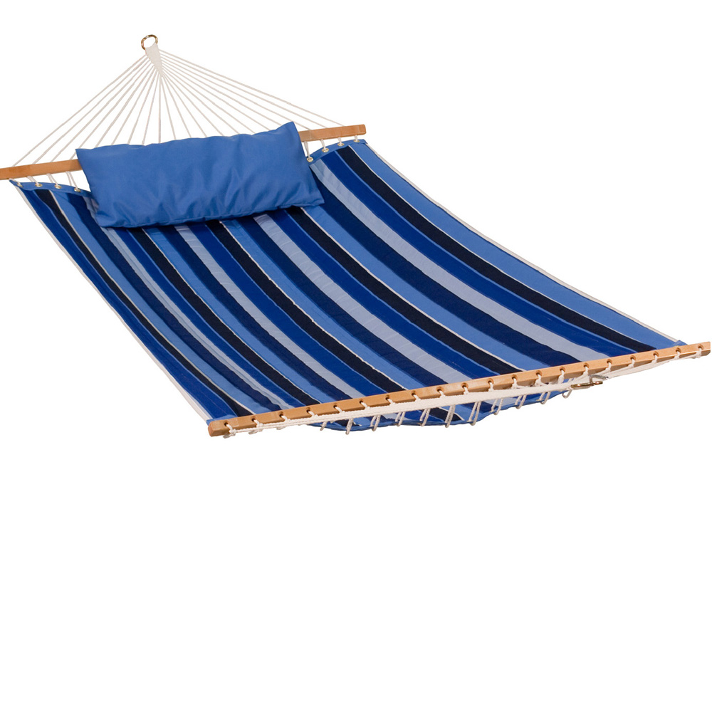 13' Reversible Sunbrella Quilted Hammock - Milano Cobalt Stripe/Canvas Capri Solid