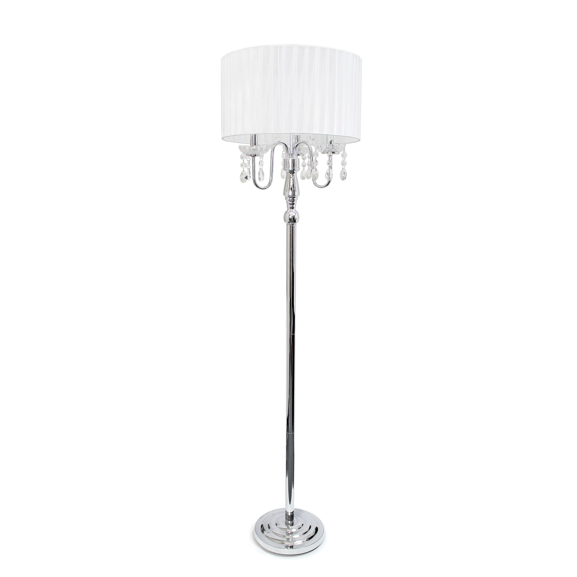 Elegant Designs Trendy Sheer White Shade Floor Lamp with Hanging Crystals