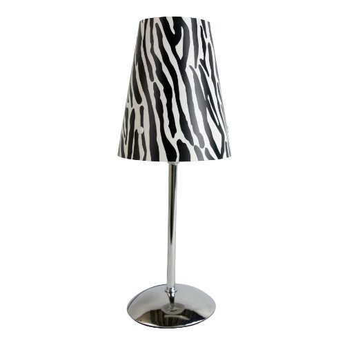 Simple Designs Mini Silver Table Lamp with Faux Fur Zebra Shade