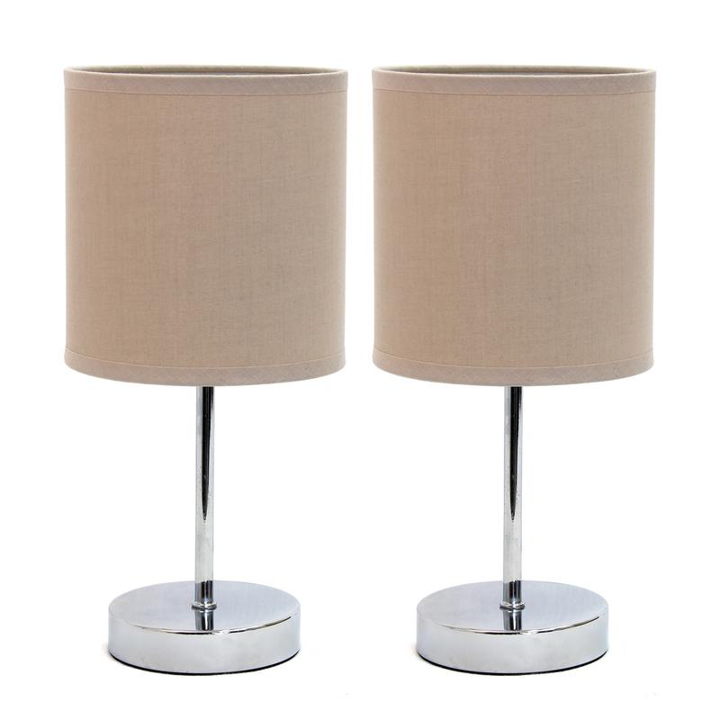 Simple Designs Chrome Mini Basic Table Lamp with Fabric Shade 2 Pack Set